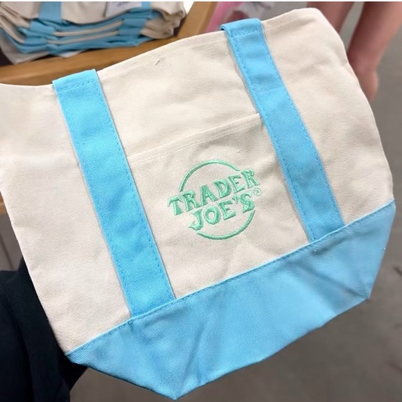 Trader Joe's Pastel Blue Mini Canvas Tote Bag - Picture 1 of 1